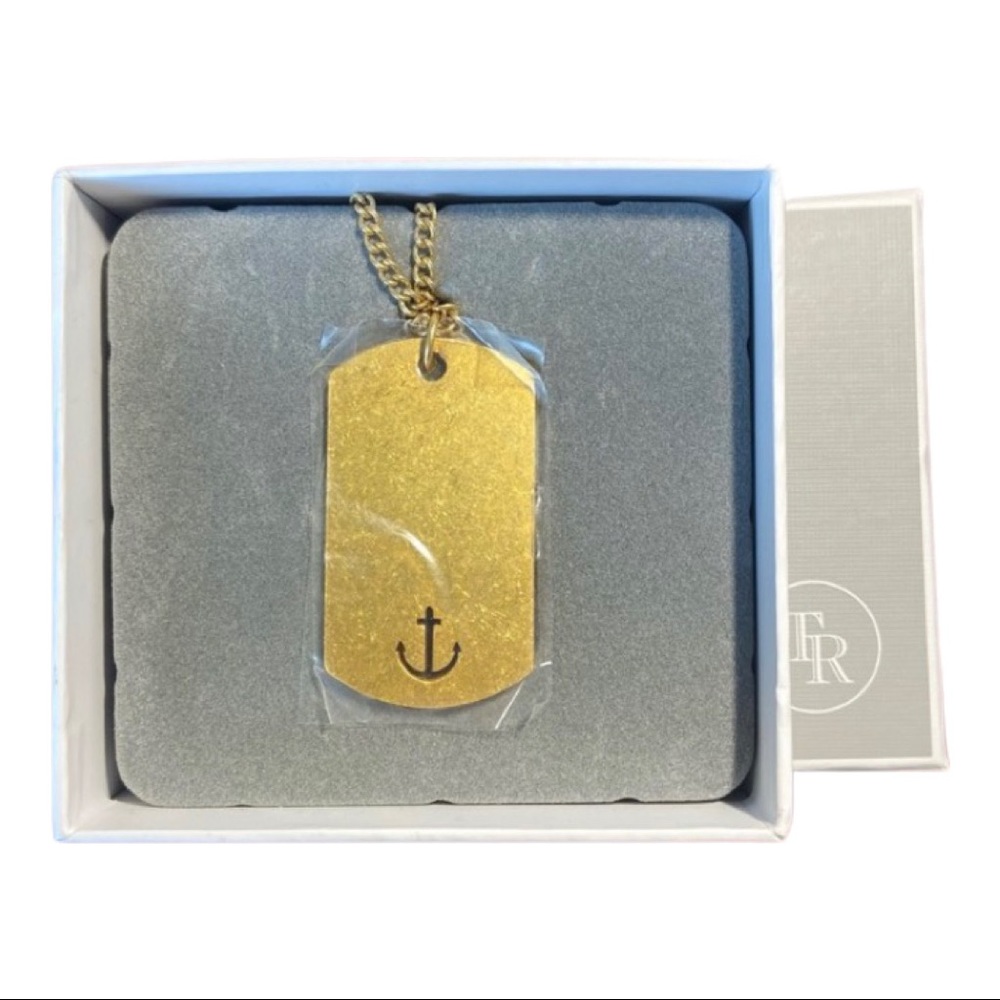 Gold Anchor Dog Tag Necklace